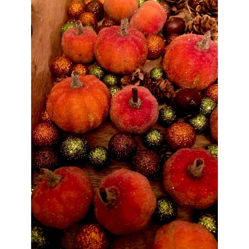 Fall Harvest Thanksgiving Lot Sparkly Balls Pumpkins Corn Real Acorns Pinecones!